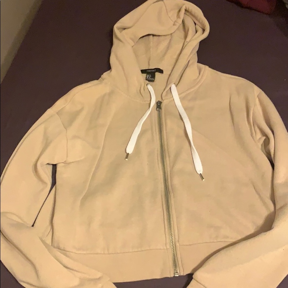 Beige Crop Hoodie
